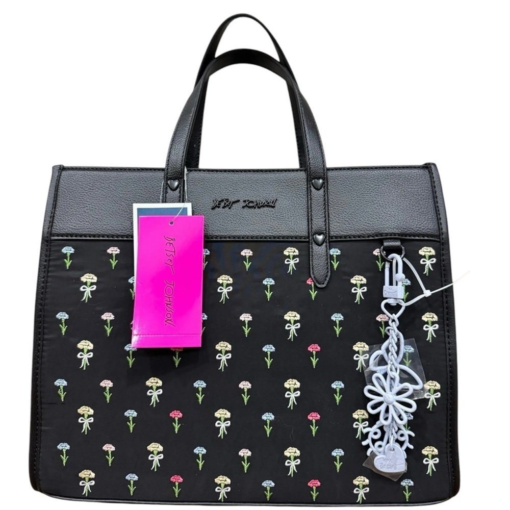 🔥 LIMITED🔥 Betsey Johnson Flower and Bow Black Crossbody Tote Bag NWT